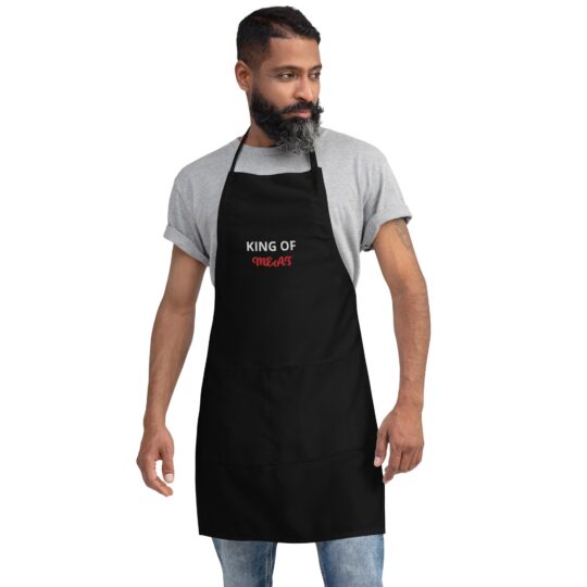 embroidered apron black front 65e0b2225f039 - Loony Banana - https://loonybanana.com/shop/accessories/aprons/king-of-meat-embroidered-apron/