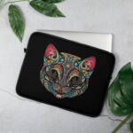 The "Boho Feline Mystique Laptop Sleeve" is a durable, stylish protector for your laptop, featuring a distinctive bohemian cat design for a touch of personality.