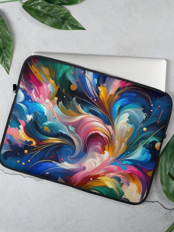 Laptop sleeve with multi-coloured cosmic design