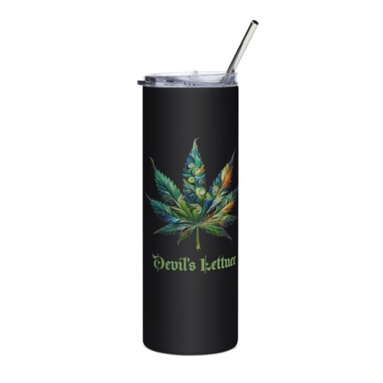 stainless steel tumbler black front 65de26880c514 - Loony Banana - https://loonybanana.com/shop/accessories/drinkware/devils-lettuce-stainless-steel-tumbler/