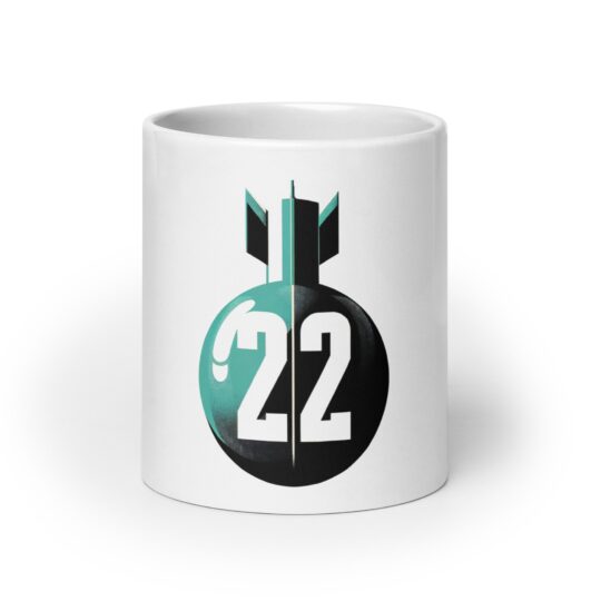 white glossy mug white 20 oz front view 65d7181c240b3 - Loony Banana - https://loonybanana.com/shop/accessories/drinkware/catch-22-inspired-white-glossy-mug/