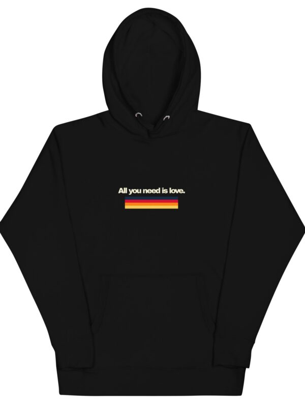 Black Hoodie with the typography All You Need is Love